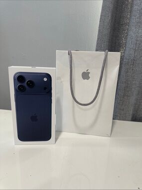 Authentic empty Apple iPhone 17Pro Max - Midnight Blue Finish box and bag.